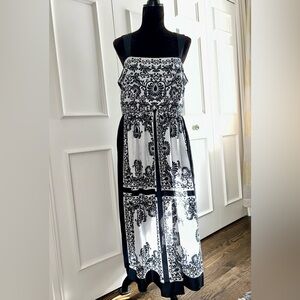 Taylor Black and White Floral Midi Dress